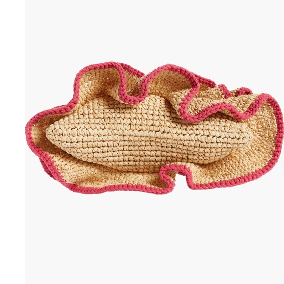 Joey Ruffle Raffia Clutch- BTB Los Angeles hot pink purse - Picture 7 of 7